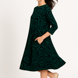 Relaxed Fit Modest 3/4 Sleeve Knee-Length Dress with Pockets