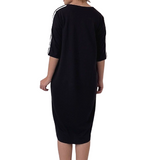 French Terry Knee-Length Dress with Racing Stripes and 3/4 Sleeves