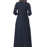 A-line Cotton Ribbed Maxi Dress - Modest Neckline,  3/4 Sleeves and Pockets