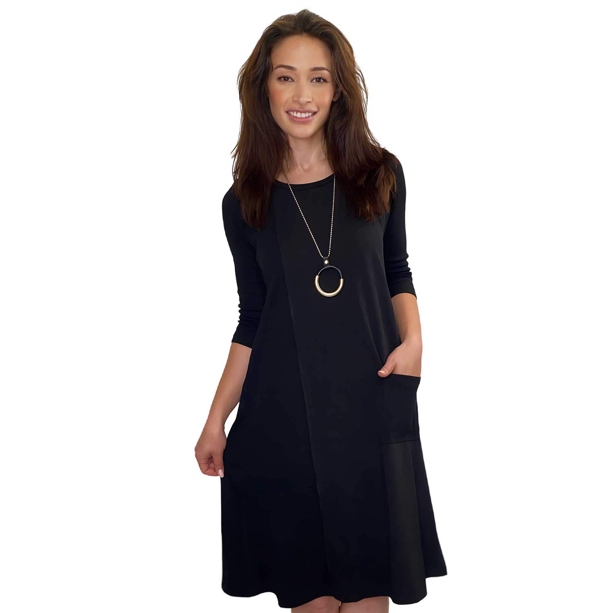 Classic 100% Cotton A-Line Dress with 3/4 Sleeves Heather Grey / Large