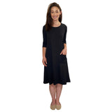 Classic 100% Cotton A-Line Dress with 3/4 Sleeves