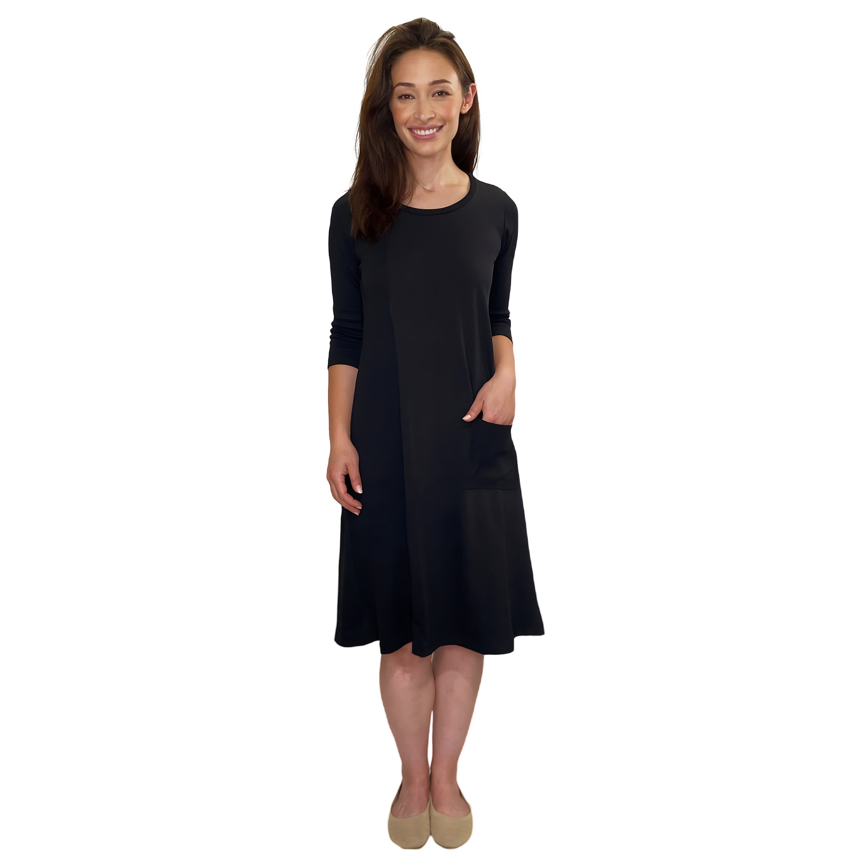 Classic 100% Cotton A-Line Dress with 3/4 Sleeves Heather Grey / Medium Classic 100% Cotton A-Line Dress with 3/4 Sleeves Heather Grey / Medium