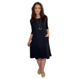 Classic 100% Cotton A-Line Dress with 3/4 Sleeves