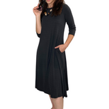 Ribbed Modal A-Line Swing Midi Dress with Pockets