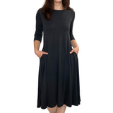 Ribbed Modal A-Line Swing Midi Dress with Pockets