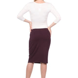 Double-Layered Fabric Knee-Length Pencil Skirt with Stretch Waistband