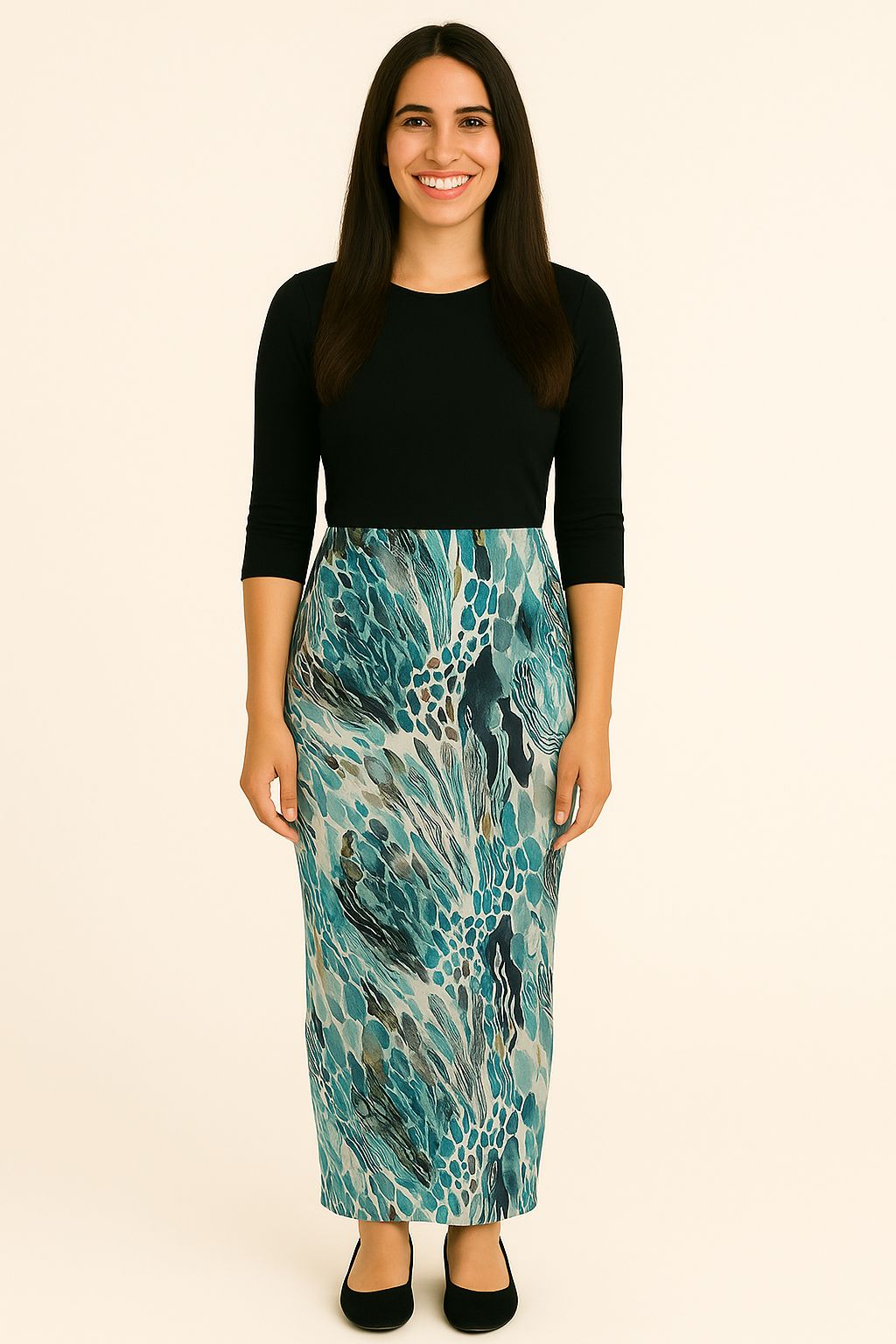 Printed Long Maxi Pencil Skirt in Lightweight Stretch Fabric