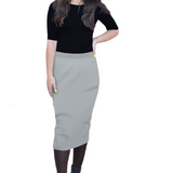 Ribbed Knit Mid-Calf Pencil Skirt - Stretch Comfort