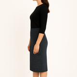 Modest Midi Pencil Skirt Below the Knee with Elastic Waist - Striped Pattern