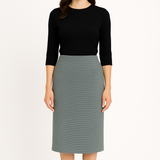 Modest Midi Pencil Skirt Below the Knee with Elastic Waist - Striped Pattern