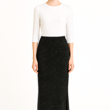 Tapered Maxi Skirt Rib Knit with Side Slits in Muted Tie-Dye