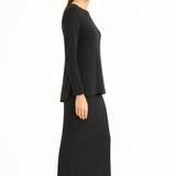 Tapered Maxi Skirt Rib Knit with Side Slits in Muted Tie-Dye