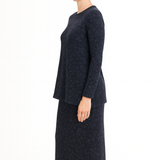 Tapered Maxi Skirt Rib Knit with Side Slits in Muted Tie-Dye