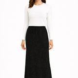Tapered Maxi Skirt Premium Sparkle Knit with Side Slits and Silver Shimmer