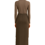 Tapered Maxi Skirt Premium Sparkle Knit with Side Slits and Silver Shimmer