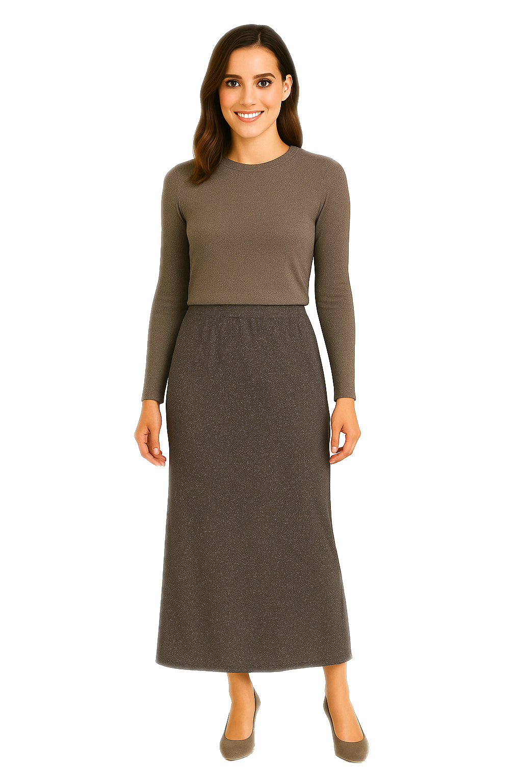 Tapered Maxi Skirt Premium Sparkle Knit with Side Slits and Silver Shimmer