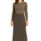 Tapered Maxi Skirt Premium Sparkle Knit with Side Slits and Silver Shimmer