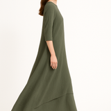 Modest Maxi Dress - Three Quarter Sleeve Soft Cotton Crinkle Fabric Double Layer Design