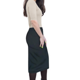 Ribbed Knit Mid-Calf Pencil Skirt - Stretch Comfort