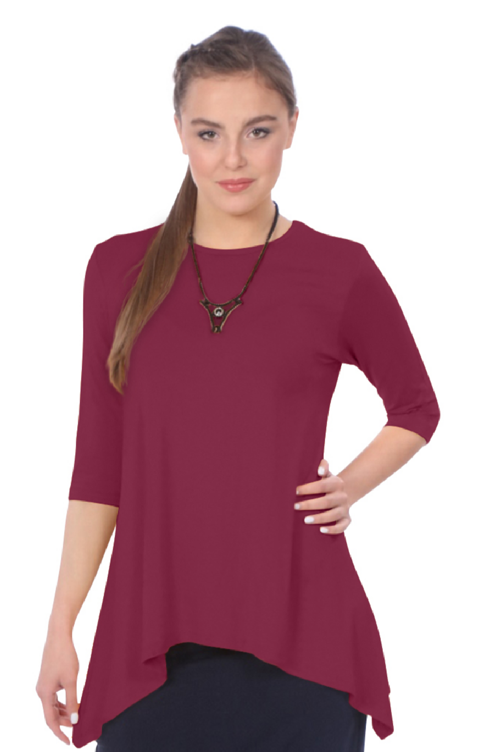 Modest Handkerchief Tunic Top - 3/4 Sleeve Comfort Flow Design