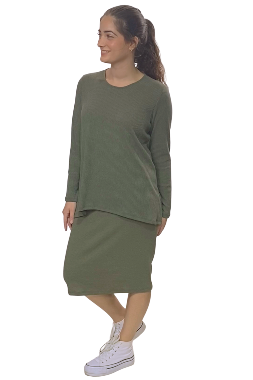 Soft Sweater Knit Mid-Calf Pencil Skirt