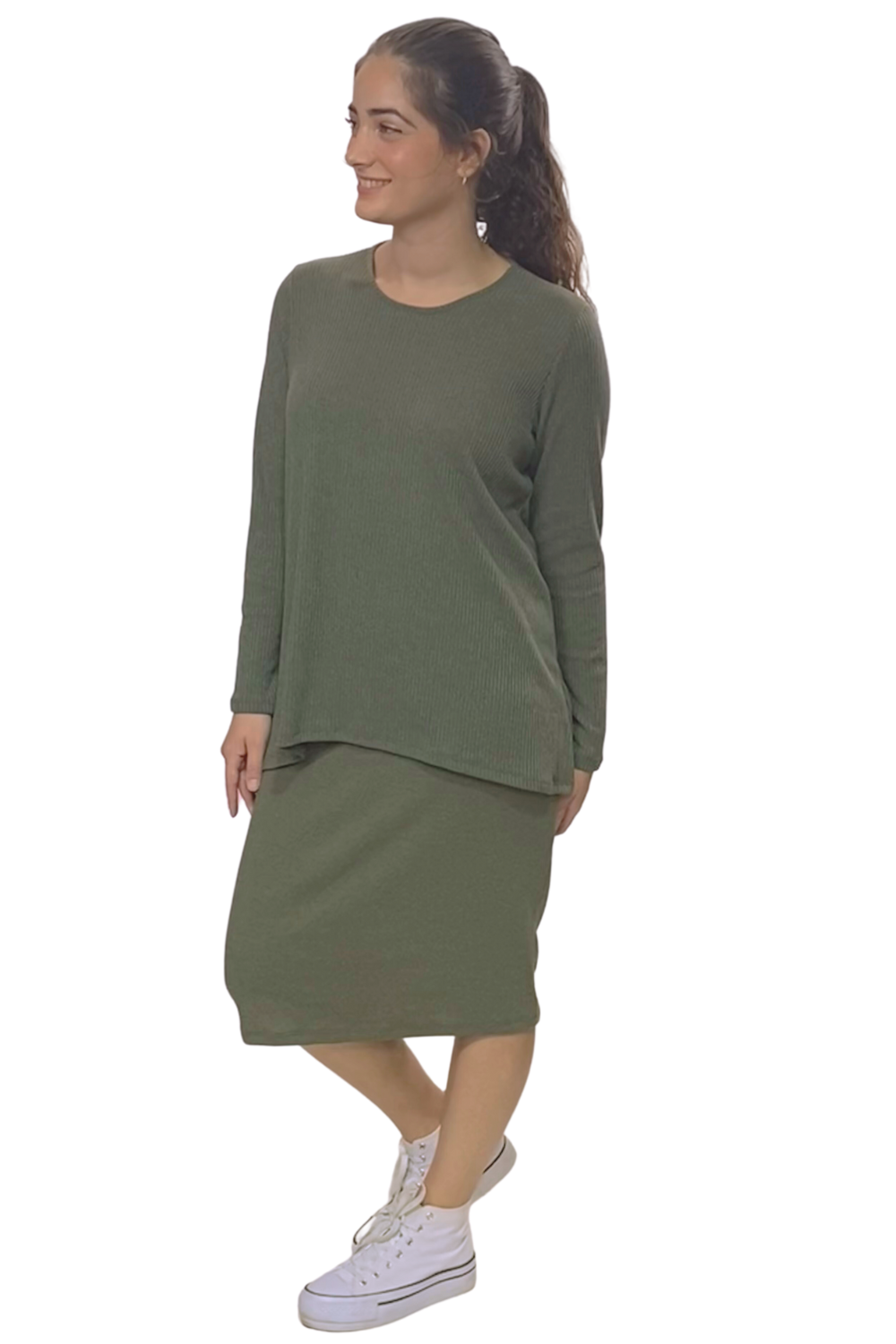 Mid-Calf Sweater Knit Pencil Skirt - Modest Women's Clothing Dark Olive / Medium Mid-Calf Sweater Knit Pencil Skirt - Modest Women's Clothing Dark Olive / Medium