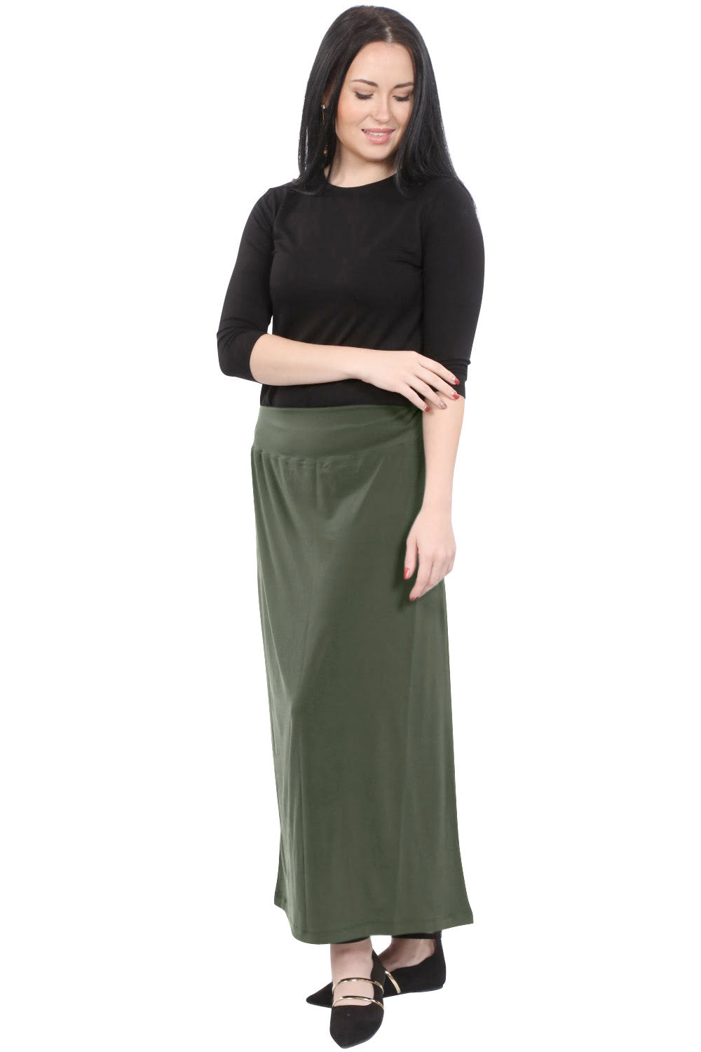 Classic Maxi Length Modest Stretch Pencil Skirt with Subtle Sheen