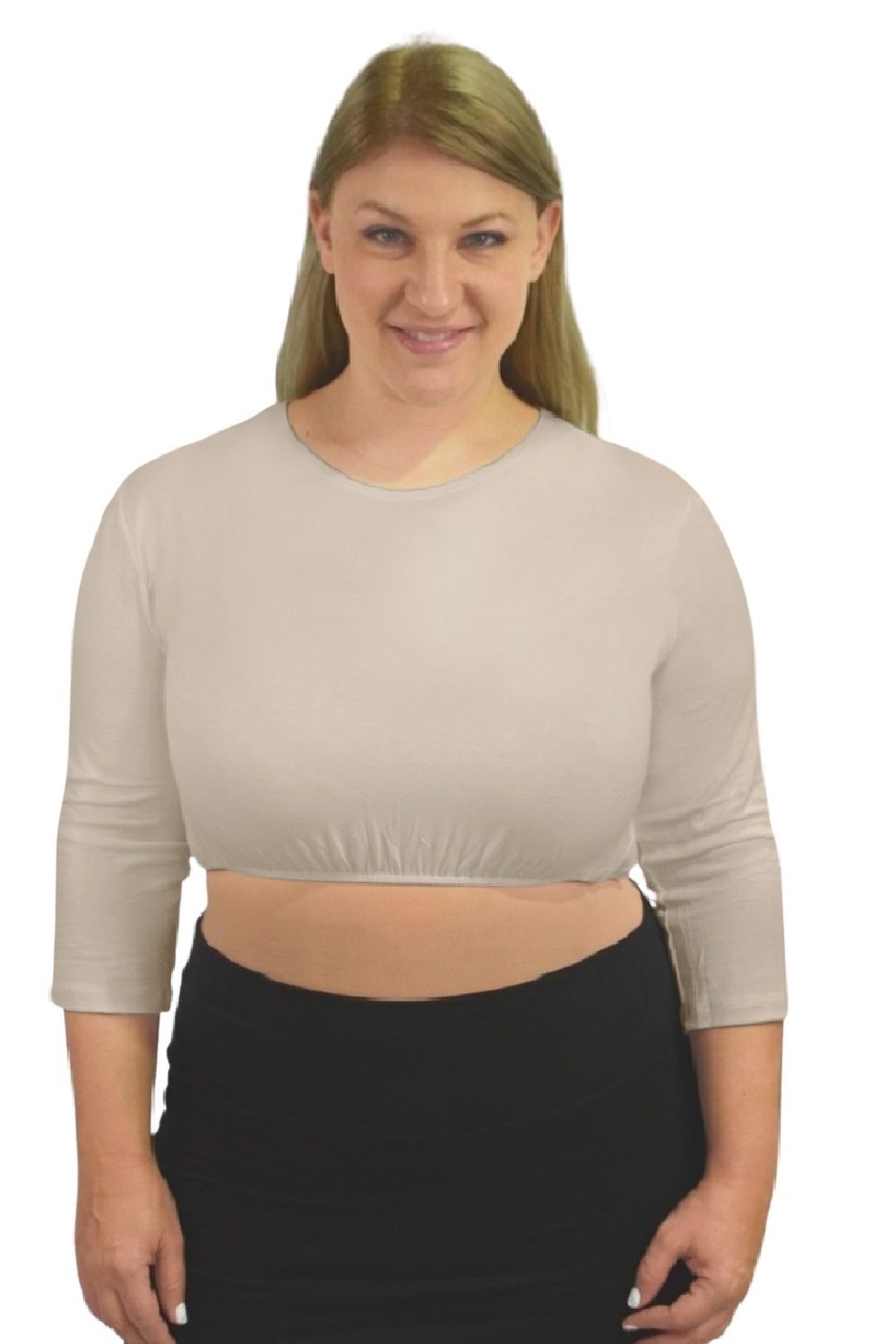 3/4 Sleeve Cropped Layering Shell in Viscose Spandex - Women's and Plus Sizes