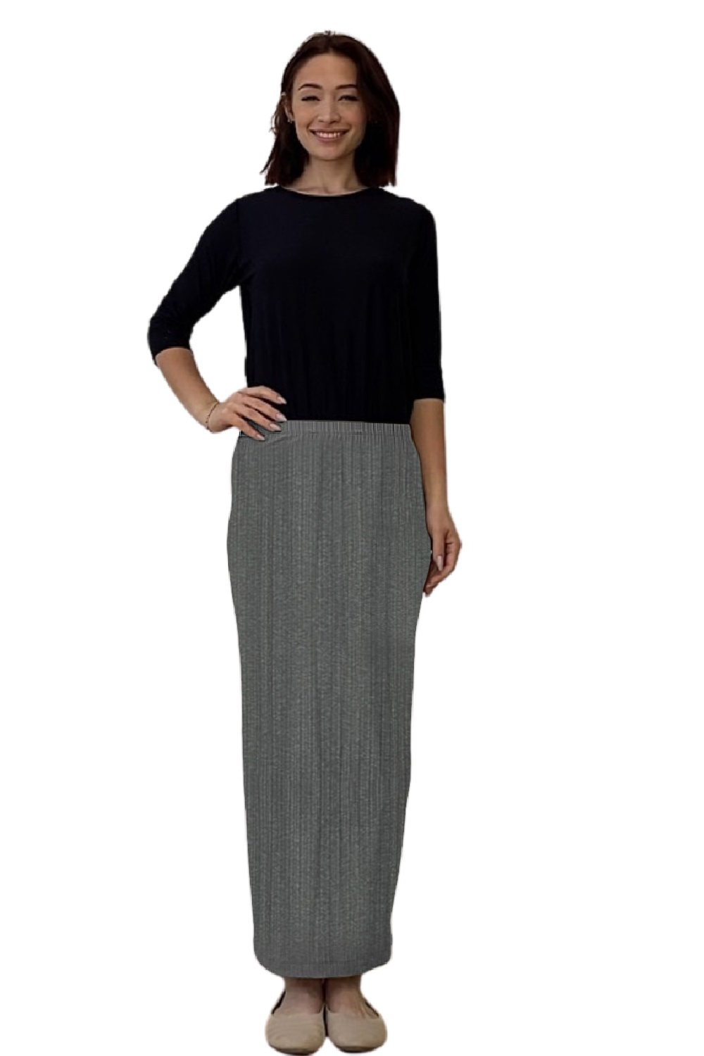 Long Varieagated Ribbed Maxi Pencil Skirt