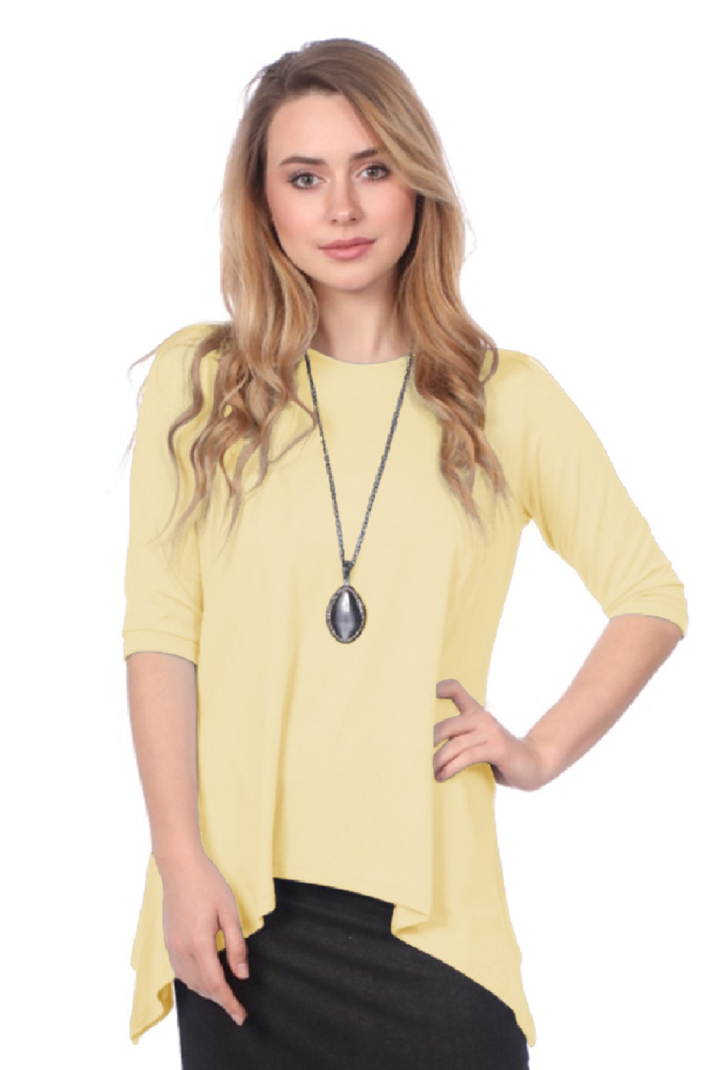 Modest Handkerchief Tunic Top - 3/4 Sleeve Comfort Flow Design