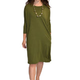 Relaxed Fit Modest 3/4 Sleeve Knee-Length Dress with Pockets