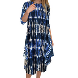 Flowing Midi Dress with 3/4 Sleeves and Dramatic Drape