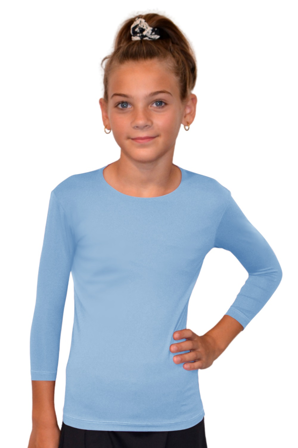 Girls' High-Neck Modest 3/4 Sleeve Swim Shirt with UV50 Protection