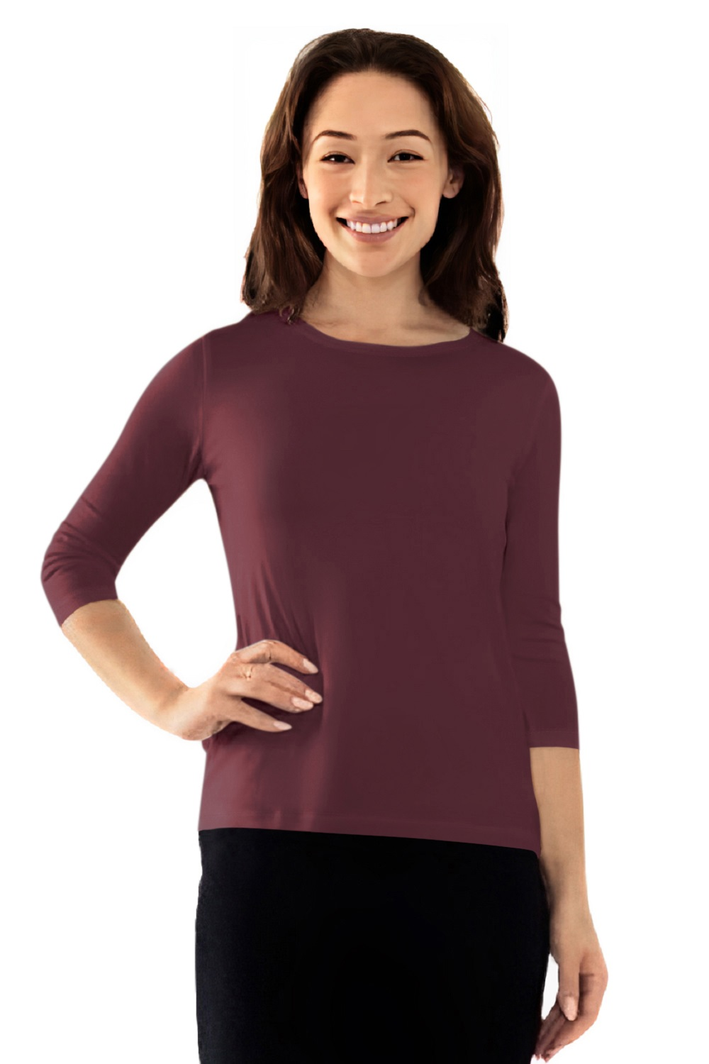 Modest 3/4 Sleeve Layering Shell with Below Collarbone Neckline