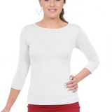 Fitted 3/4 Sleeve Layering Shell - High Round Neckline Slim-Fit Undershirt