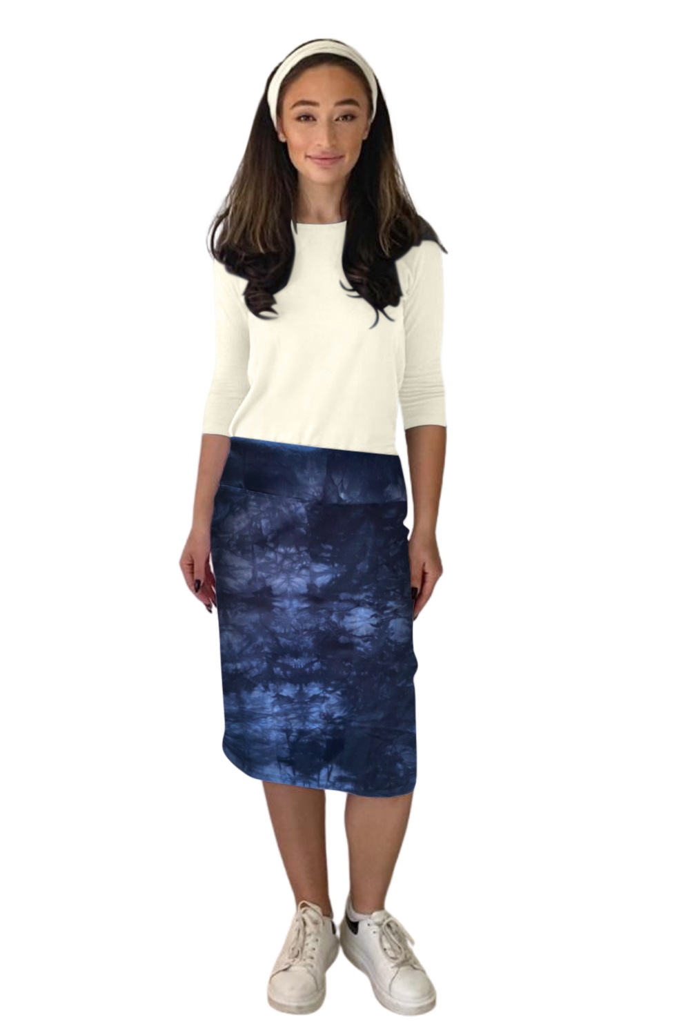 Stretch Knee Length Pencil Skirt for Women in Cotton Spandex