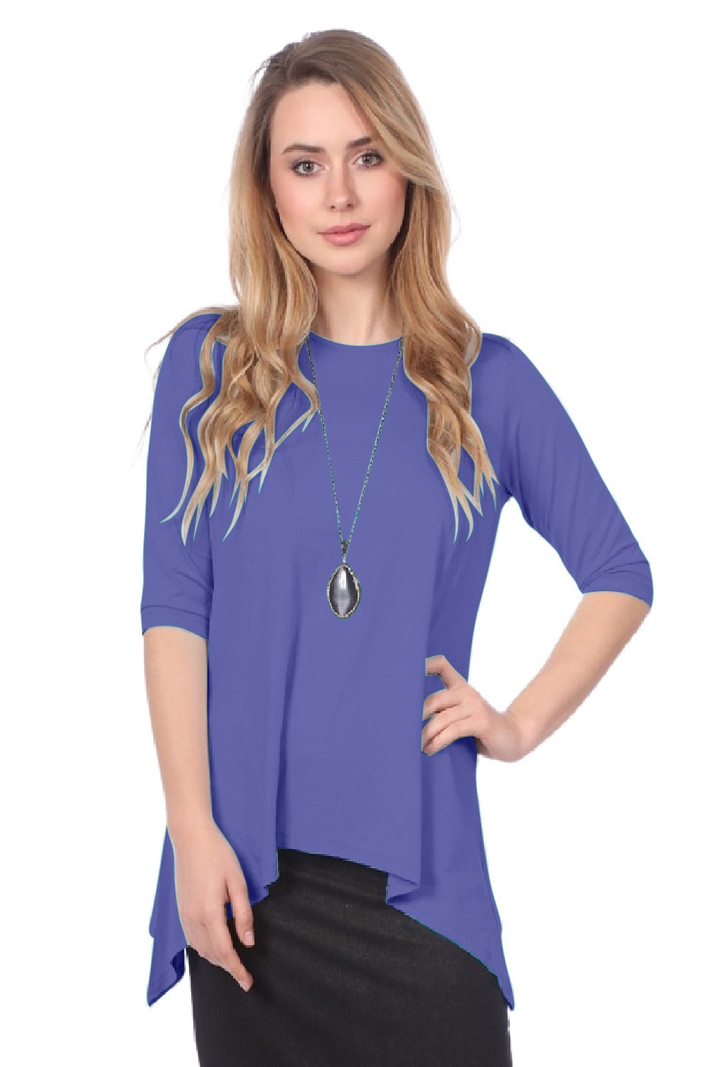 Modest Handkerchief Tunic Top - 3/4 Sleeve Comfort Flow Design