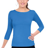 3/4 Sleeve T-Shirt High Round Neckline Slim-Fit