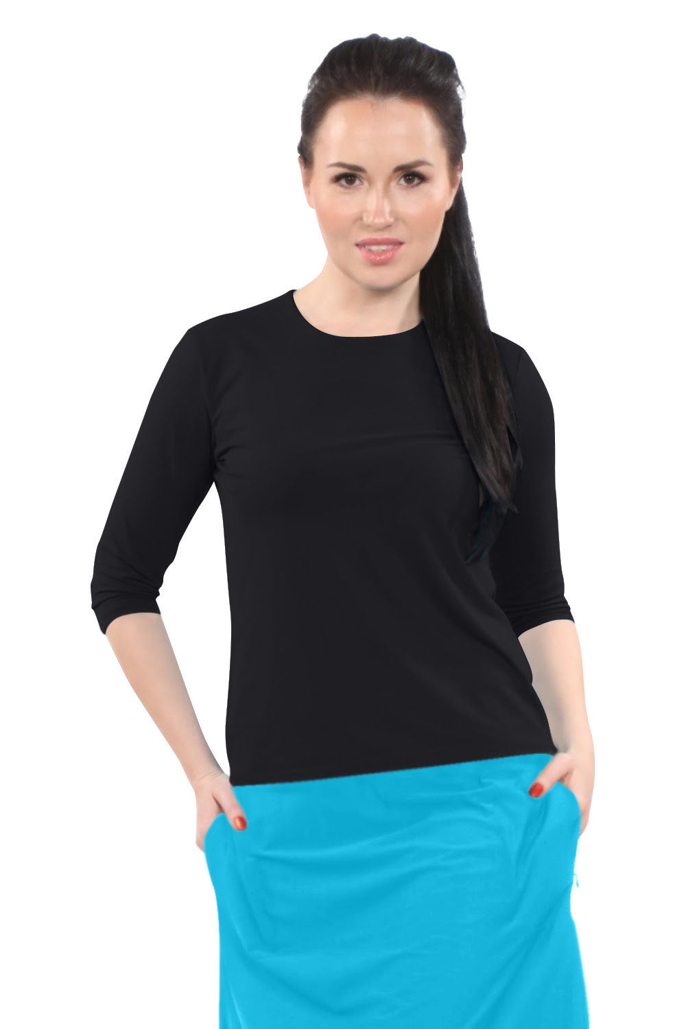 High-Neck Modest 3/4 Sleeve Swim Shirt with UV50 Protection