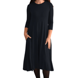 Mid-Calf 3/4 Sleeve Swing Dress with Pockets