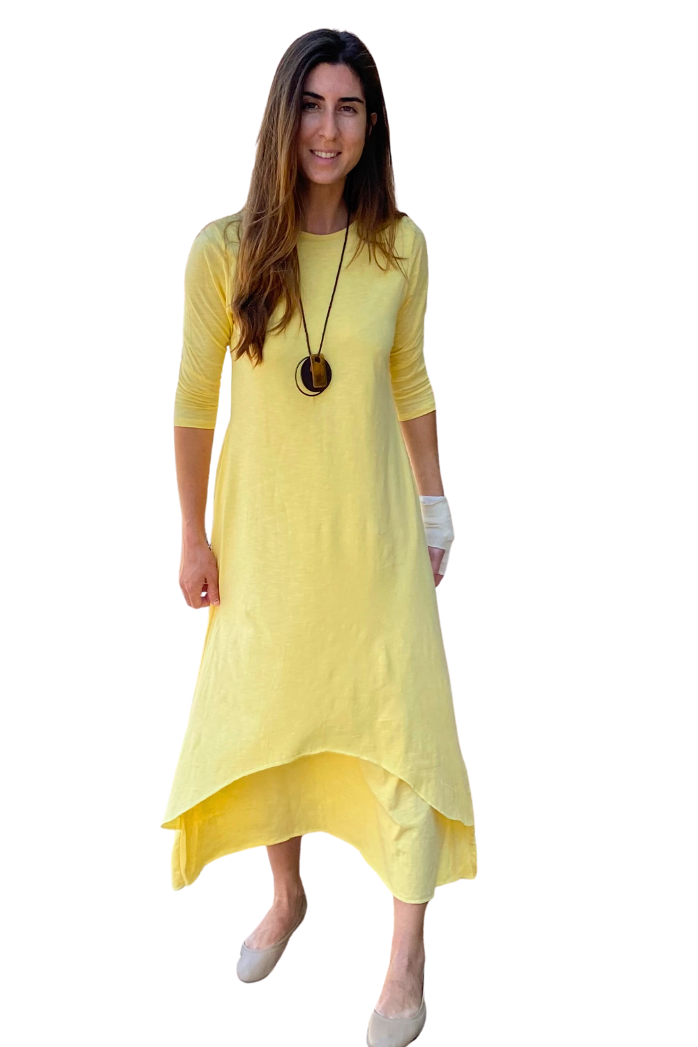 Two-Layered Long A-line Cotton Dress with Pockets