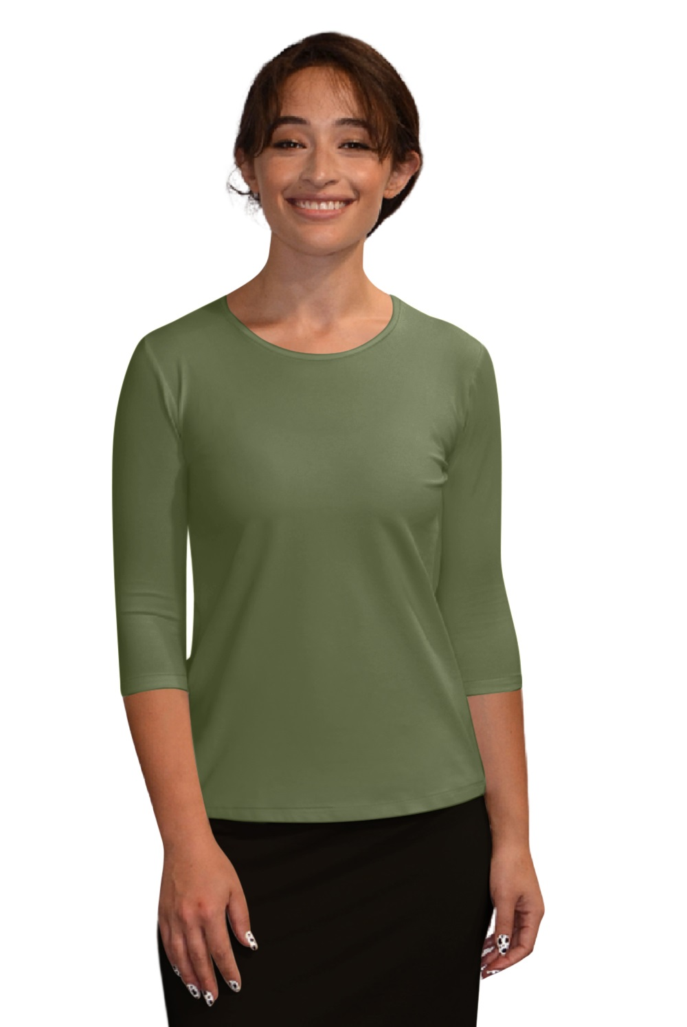 Essential 3/4 Sleeve Modest Crew Neckline Shell - Versatile Layering Top