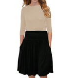 Women's Knee-Length Skirt with Ruched Waist, Gathered Style and Side Pockets