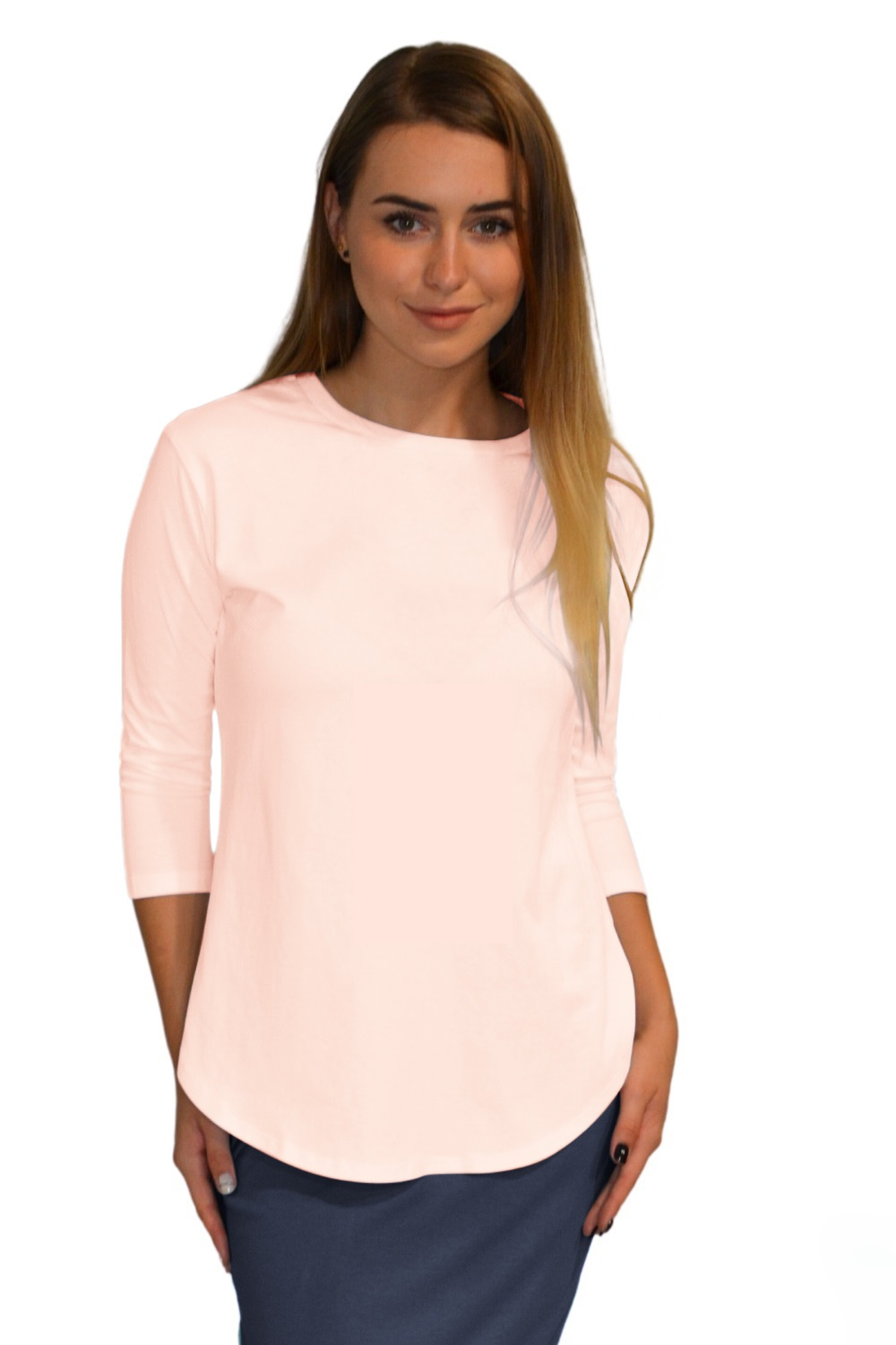 Modest Cotton Tunic with Three-Quarter Sleeves and Extended Back Coverage