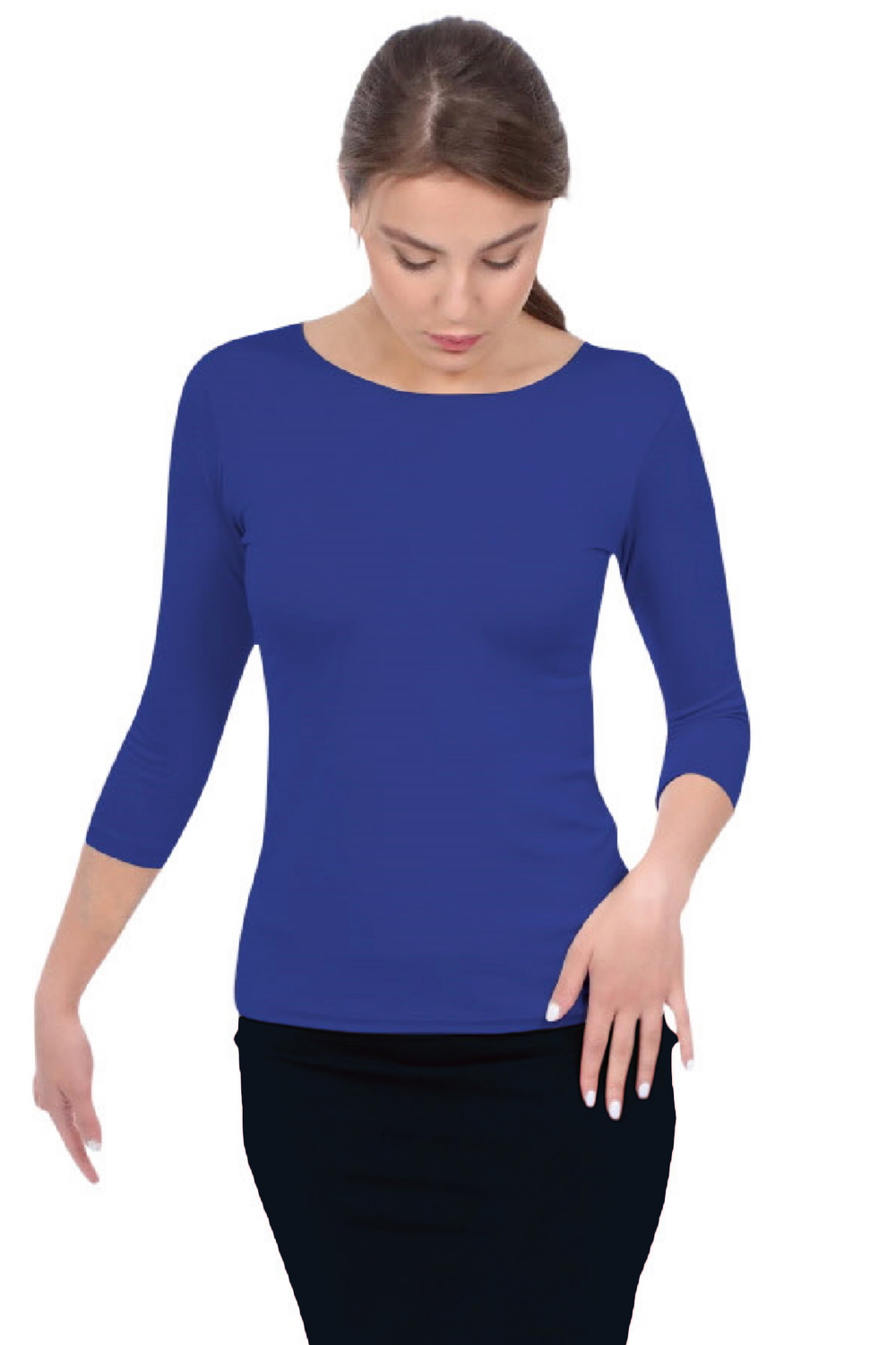 Fitted 3/4 Sleeve Layering Shell - High Round Neckline Slim-Fit Undershirt