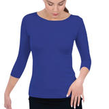 Fitted 3/4 Sleeve Layering Shell - High Round Neckline Slim-Fit Undershirt