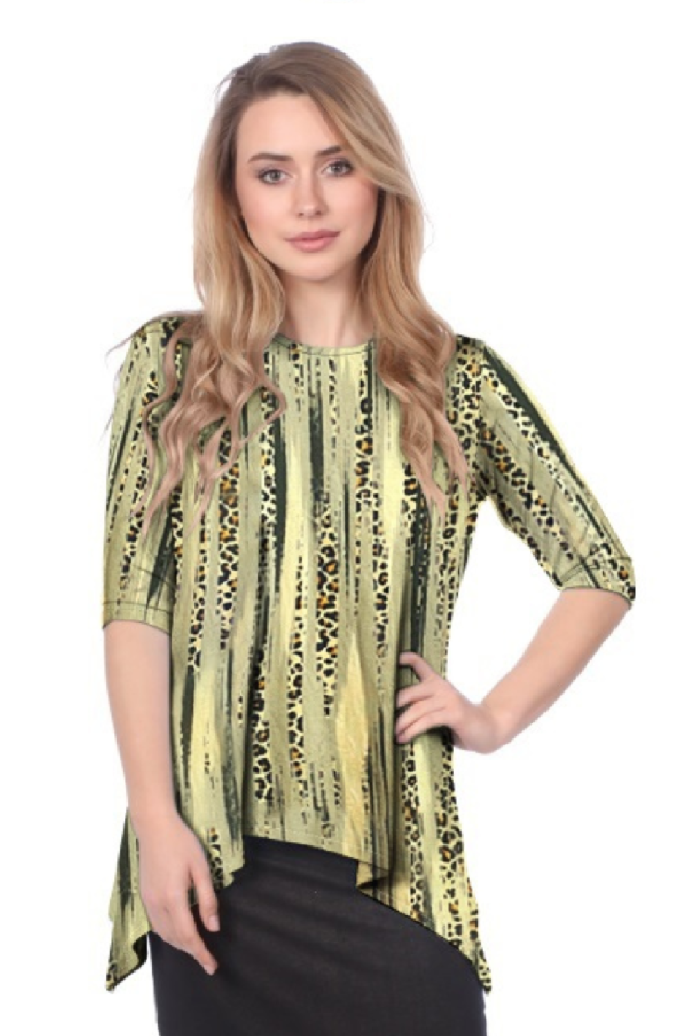 Modest Handkerchief Tunic Top - 3/4 Sleeve Comfort Flow Design