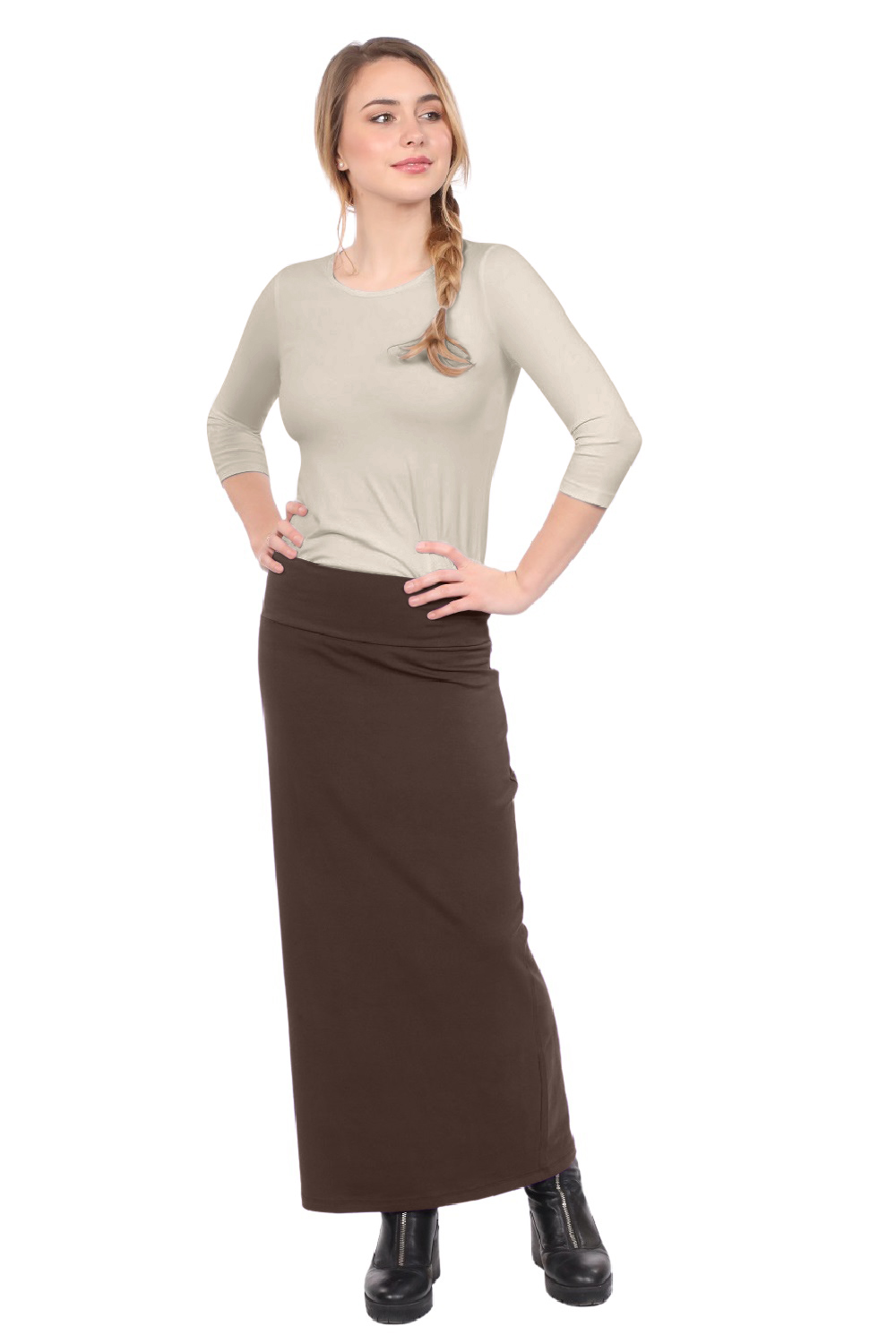 Classic Fitted Maxi Pencil Skirt - Cotton Blend with Stretch Comfort and No Slits