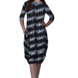 3/4 Sleeve Tulip Cocoon Dress - Mid-Calf Length with Pockets