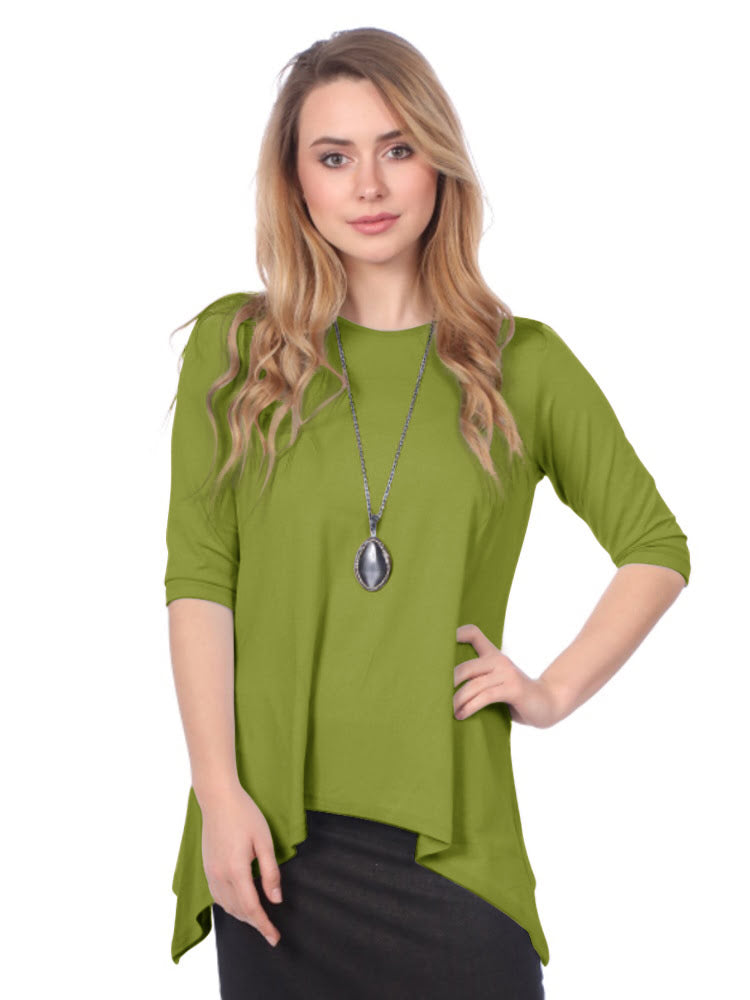 Modest Handkerchief Tunic Top - 3/4 Sleeve Comfort Flow Design